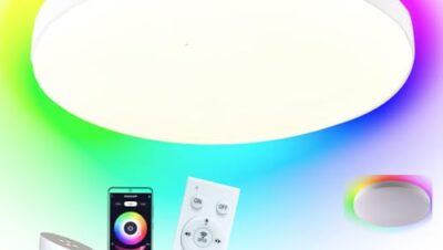 Etrogo Smart LED Taklampa med fjärrkontroll 2700K 4000K 6000K dimbar, 24W 2400LM, Retroilluminazione RGB, kompatibel med Alexa och Google Assistant för badrum, vardagsrum, sovrum, kök. Rund 28 cm