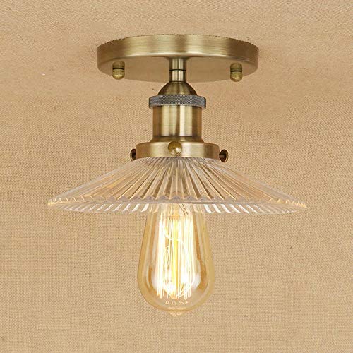 Ganeep Randigt glas loft vintage retro taklampa armaturer vardagsrumsbelysning Plafond LED industriell taklampa Lamparas De Techo E27 AC 110 V-240 V (färg: brons)