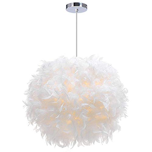 iDEGU Vitt fjäderhänge taklampa Ø 30 cm modern ljuskrona hängande lampa E27 lampskärm för sovrum