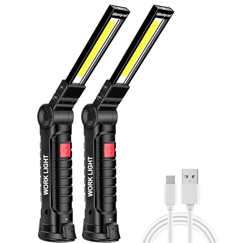 LED-arbetslampa, verkstadslampa, batteri, ficklampa med stark magnetisk bas och krok, COB-inspektionslampa, 5 ljuslägen, 360° roterbar, nödljus, LED-handlampa för bilreparation, verkstad (svart,