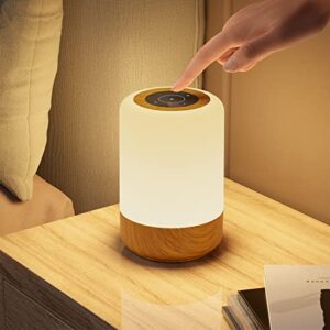 LED-sänglampa Touch-dimbar, bordslampa batteridriven 8 färger och 3 lägen, Wood Grain Night Light Batteri USB-laddning med tidsfunktion för vardagsrummet i sovrummet