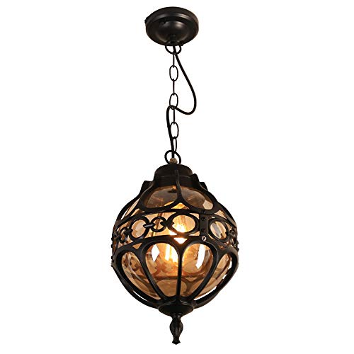 Mengjay E27 hängande lampor utomhus pendellampa svart retro IP44 tak vintage industriell järn takbelysning regntät vattentät paviljong villa loft ljuskrona utomhu (K)