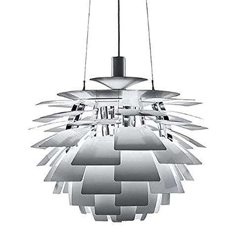 Modern stor hängande lampkula, vit kottar Lampskärm i bollform gjord av kronblad kronärtskocka och i designerstil för upphängning och hängande (Färg: Silver-48cm)