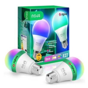 Zigbee Lampa: Smart Hemteknologi i Belysning NOUS P3Z, ZigBee glödlampa e27 LED varmvit, RGB tuya smart liv dimbar glödlampa lampa med fjärrkontroll tillbehör dimbara lampor lampor lampor Alexa echo Google Home assistant (Zigbee, Pack of 2)