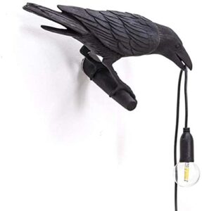 SAKURAM Kreativa lampor Italiensk fågelvägglampa Modern LED-vägglampa Ljusarmatur Sovrumssäng Vägglampa Crow Bird Stand Light Heminredning Svart Bordslampa,Black wall lamp turn right