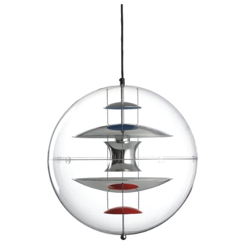 VerPan Pendellampa VP Globe (1969)/akrylglaskula genomskinlig/aluminium förbränd delvis röd och blå lackerad/ø 40 cm pendellampa längd 400 cm 101600001